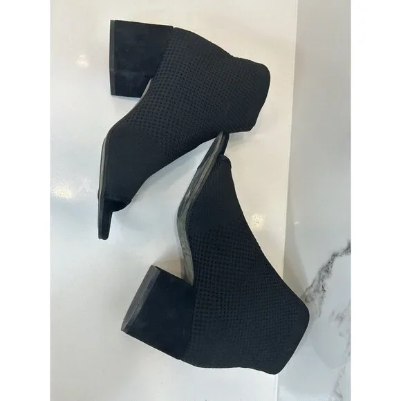 Eileen Fisher sz 9.5 Croft open toe ankle Boots block heel Mesh Knit Black EUC - Picture 7 of 7